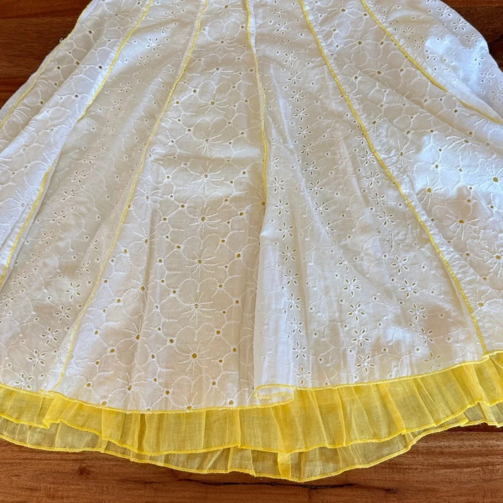 Willi Smith‎ Women's Yellow/White Eyelet Embroidery Midi Skirt Size 8 NWT